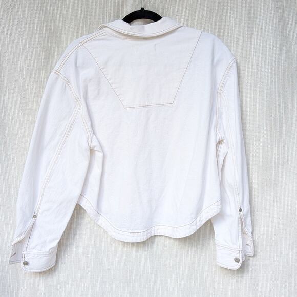 Madewell Denim Long-Sleeve Crop Shirt in Tile White, size L - Picture 2 of 8